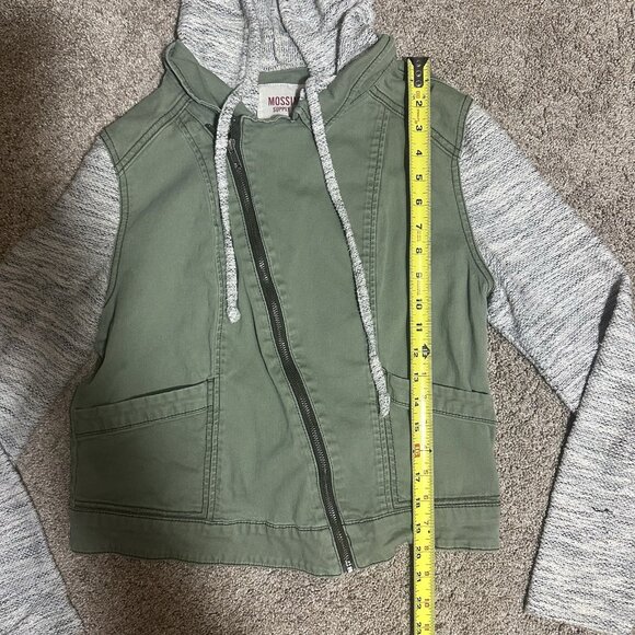 Mossimo Jacket Girls Size Large (10/12) Green Gray Hooded Knit Sleeves Full Zip - Picture 5 of 6